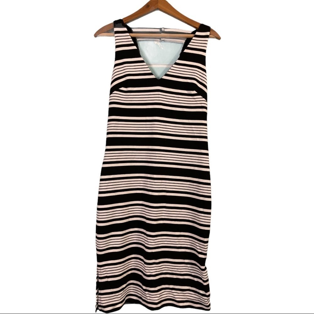Betsey Johnson Black and White Striped V-neck Dres